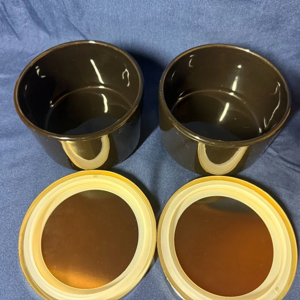 Z Gallerie Canisters Storage Duo Set Of 2 Black Ceramic Gold Lid Food Safe